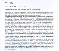 Ukraiński Związek Piłki Nożnej apeluje do FIFA, UEFA i Serbskiego Związku Piłki Nożnej w sprawie "meczu towarzyskiego" z Rosją